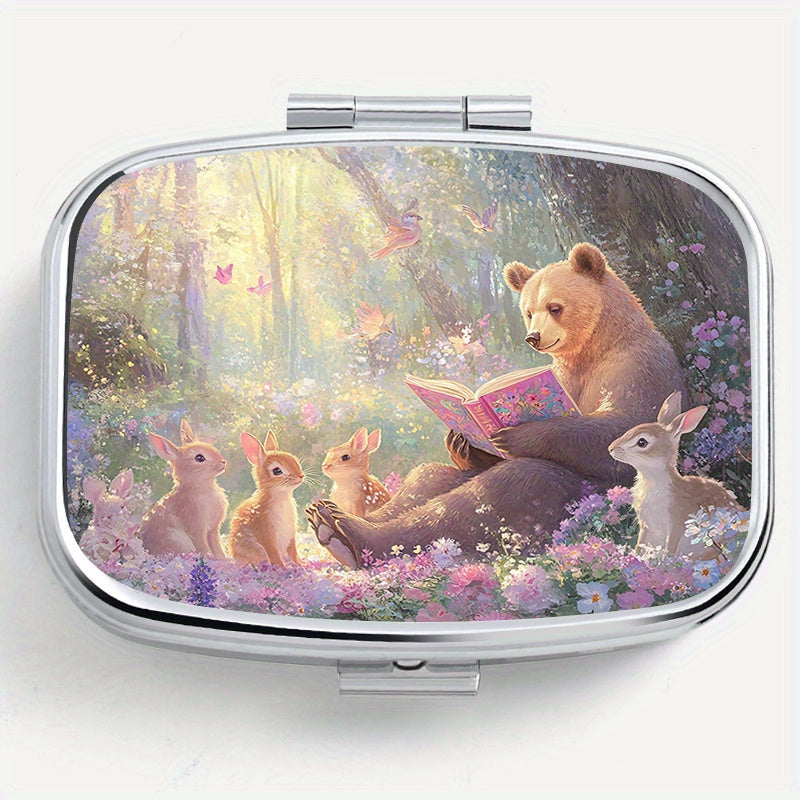 Enchanted Forest 2 Compartment Pill Organizer Metal Case Jewelry Holder