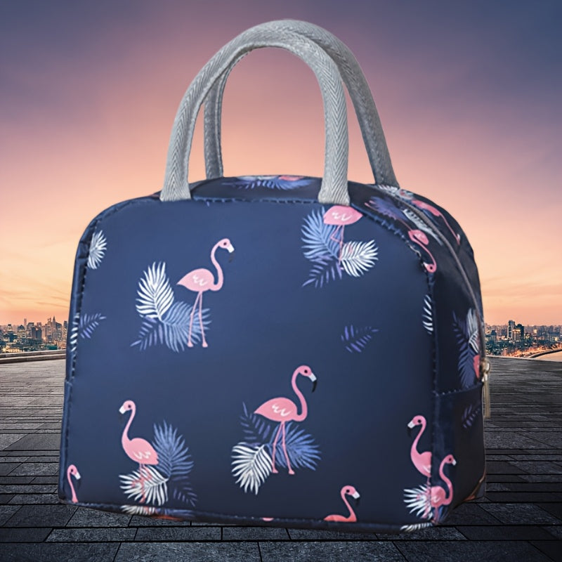 Flamingo Print Lunch Tote Bag Waterproof Thermal Lunch Box Bag