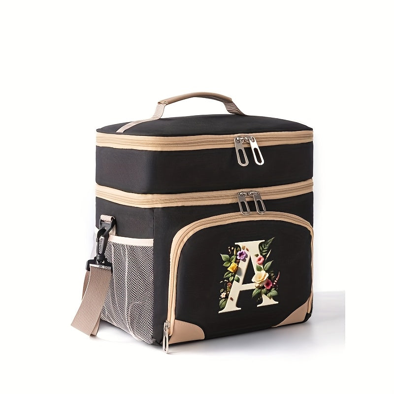 Floral Print Insulated Lunch Bag Durable Canvas Polyester Reusable Tote