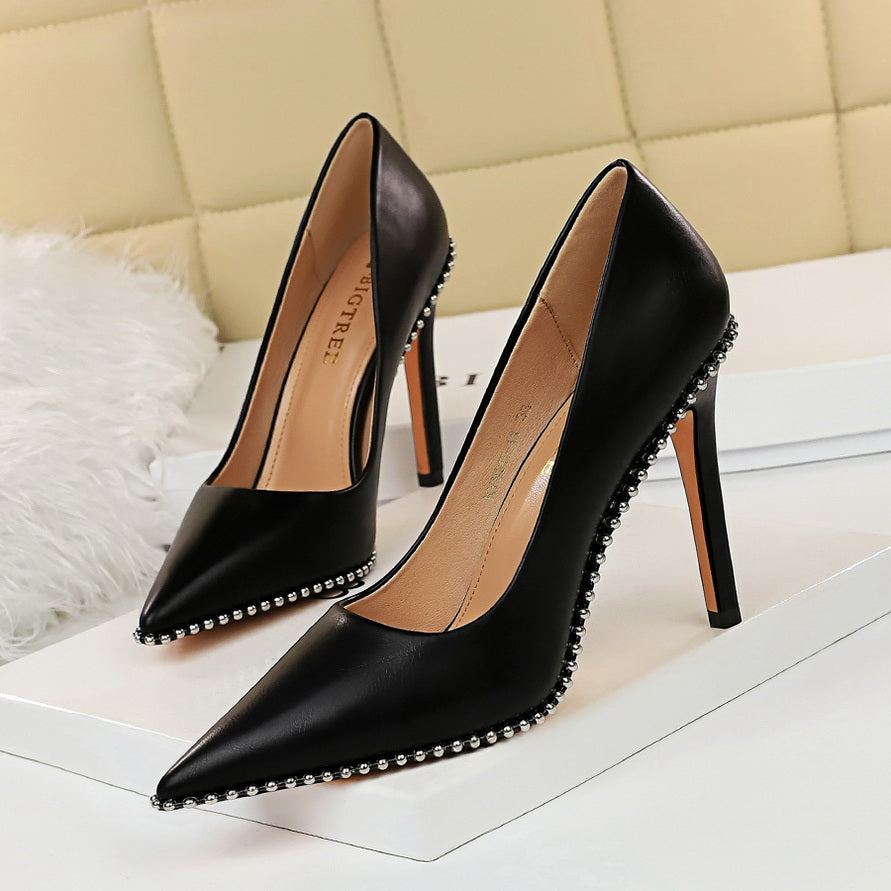 Women's Stiletto High Heels Sexy Pointed PU Leather Shallow Mouth Pumps