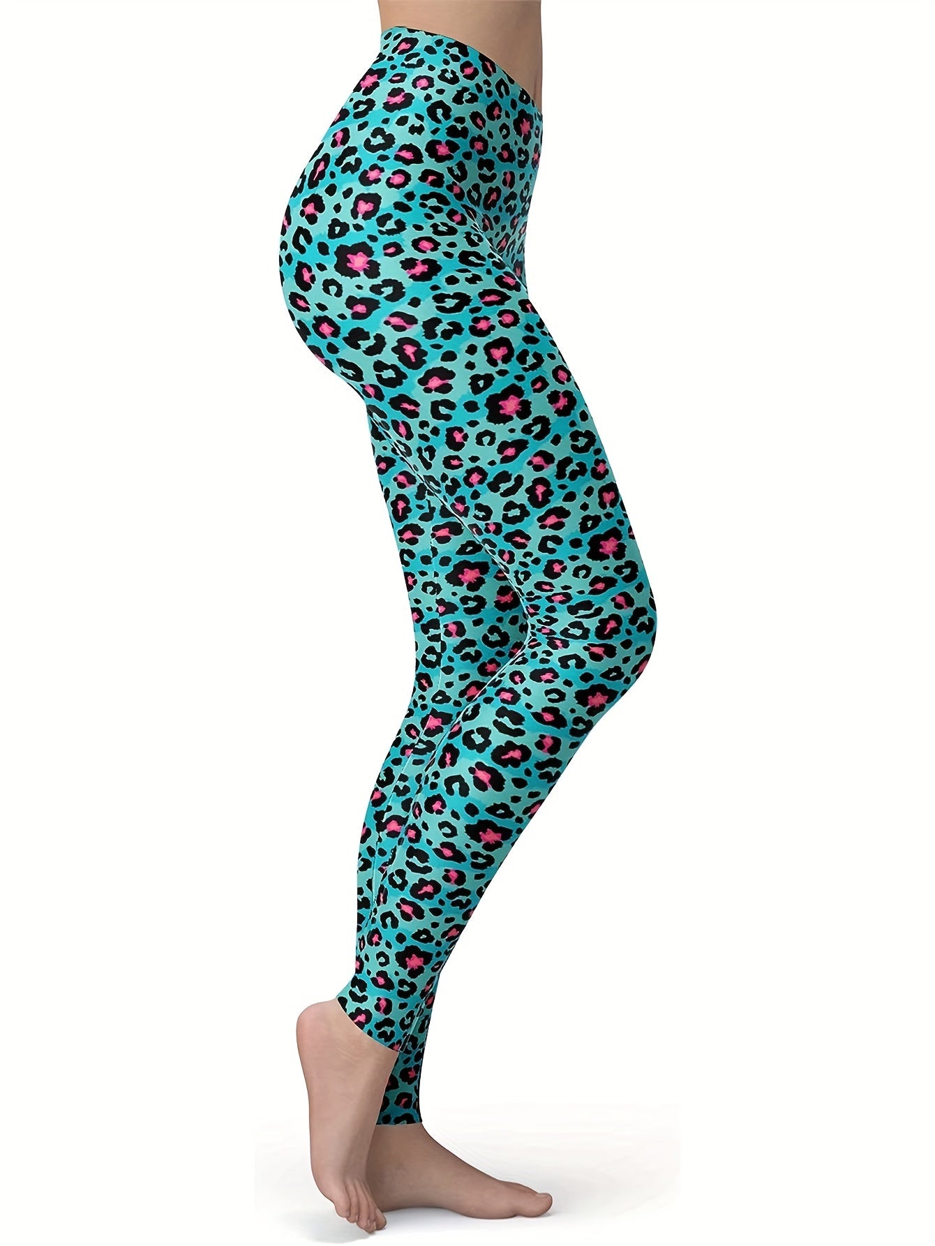 Peacock Feather Print High Waisted Yoga Running Leggings