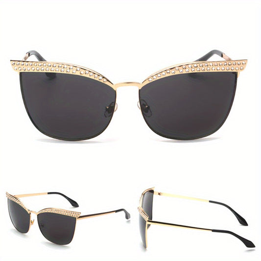 Rhinestone Mirror Lens Sunglasses UV400