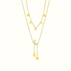 Stainless Steel Star Moon Necklace Fine Chain Resin Moon Pendant