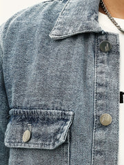 Men's Denim Jacket Lapel Button Up Coat Spring Fall