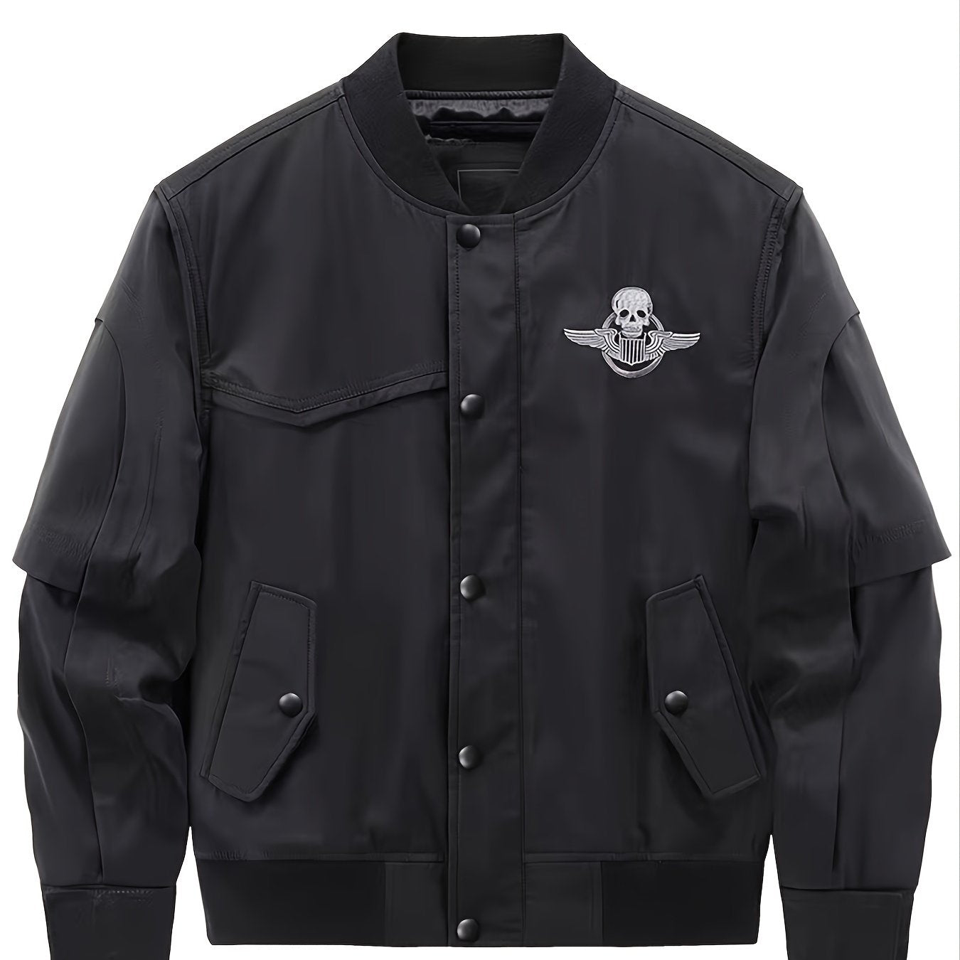 Men's Skull Print Baseball Jackets Solid Jacket Thermal Outerwear