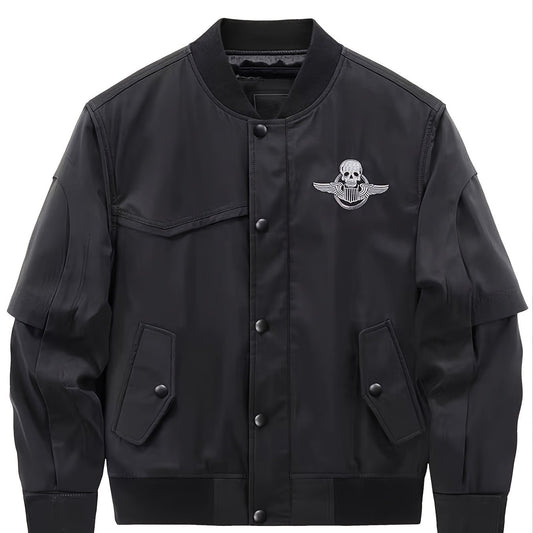 Men's Skull Print Baseball Jackets Solid Jacket Thermal Outerwear