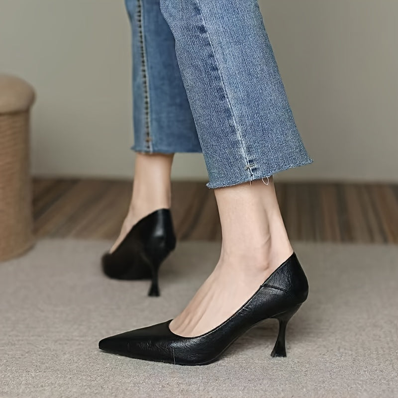 Soft Leather Pointed Toe Surrounds Heels Pumps Women's Shoes
