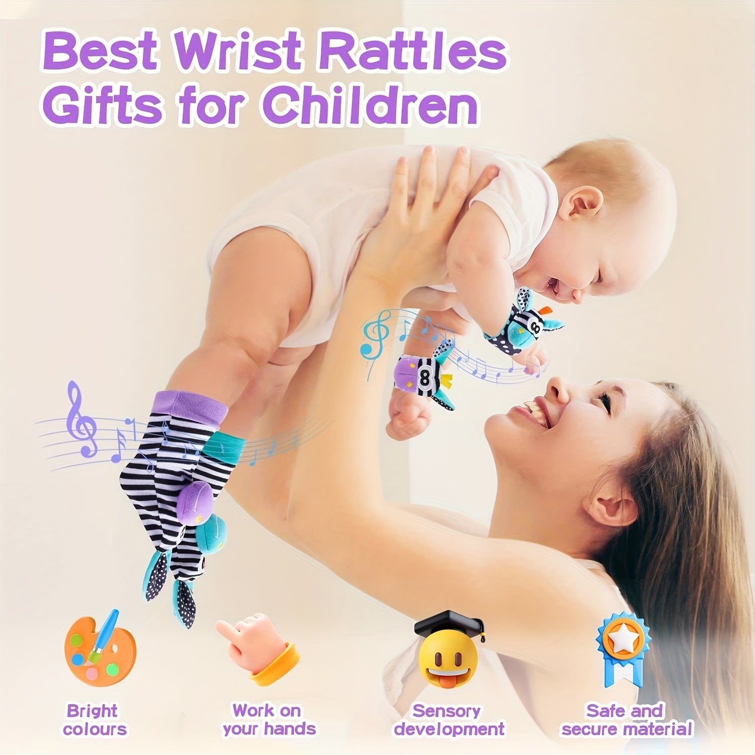 4pcs Baby Wrist Rattles Foot Finder Toys Set Toddler Rattles Sock Arm Hand Brace