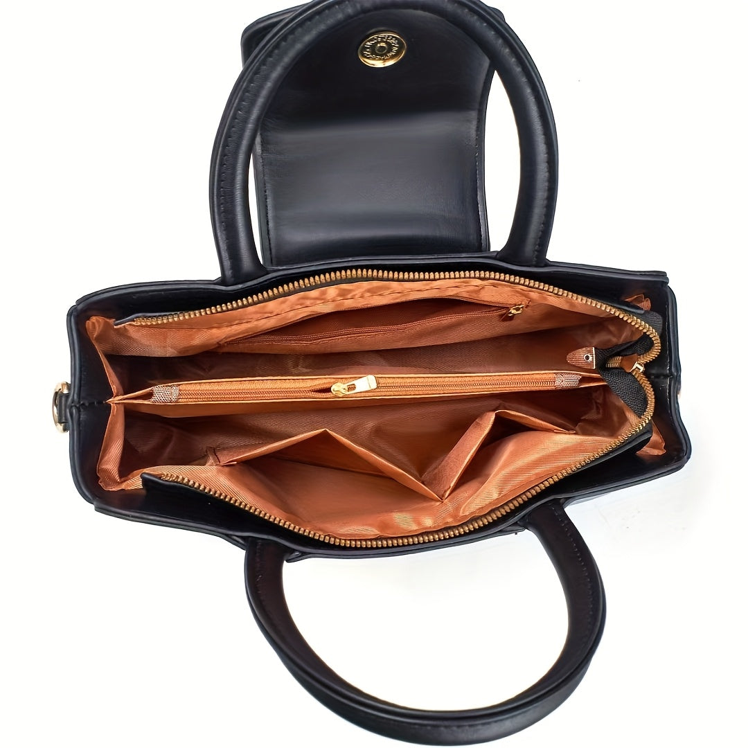 Vintage Floral Print Tote Bag Zipper Handbag Dark Brown Red Green