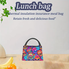 Colorful Skull Pattern Cooler Bag Halloween Leakproof Lunch Tote