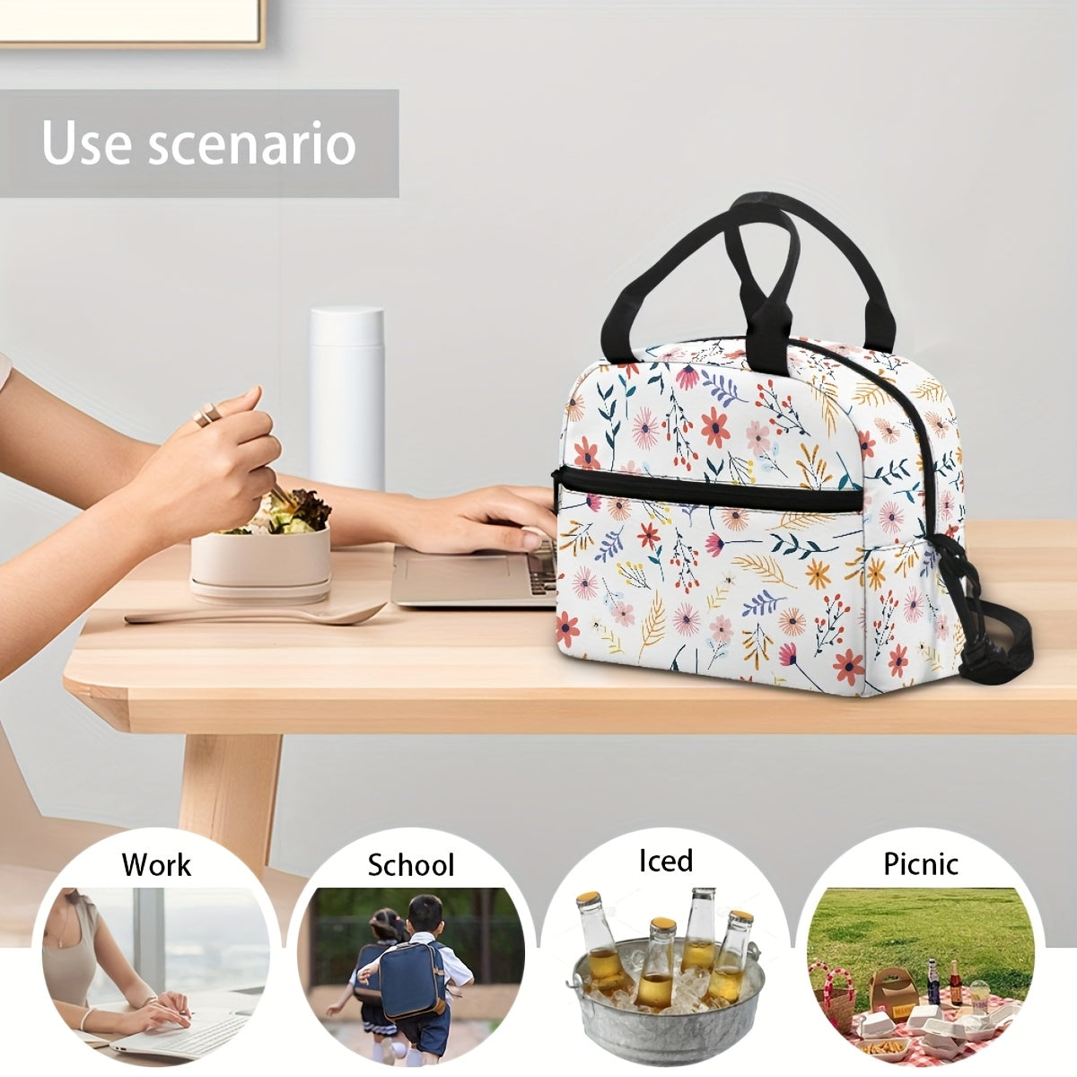 Pastel Flower Insulated Cooler Bag 23x12x20 - Spacious & Portable