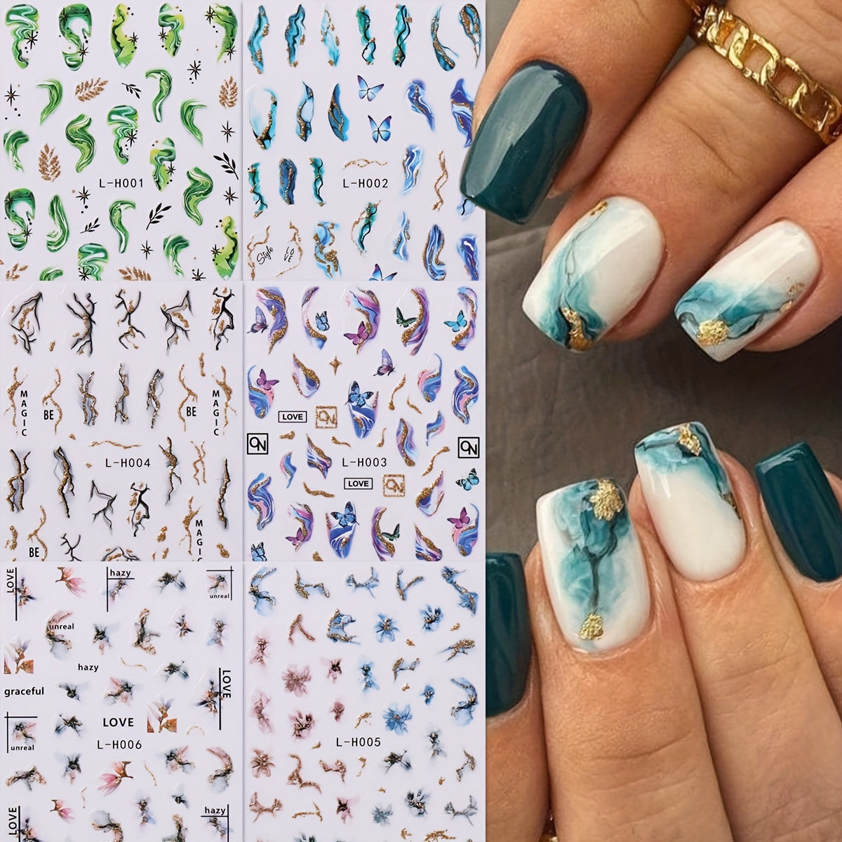 Shimmering Marble Nail Art Stickers Self Adhesive Glittery Reusable Decals