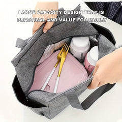 Stylish Insulated Canvas Lunch Bag Floral Print Zip Closure For Work