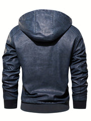 Men's PU Hooded Jacket Zip Up Leather Jacket Spring Fall