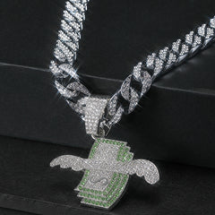 Wings Dollar Pendant Set Rhinestone Necklace