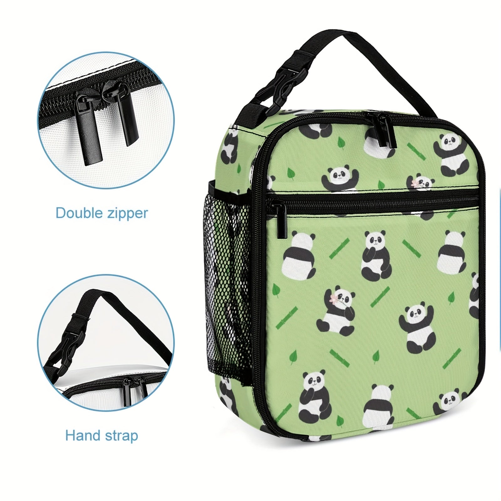10 Inch Panda Insulated Lunch Box with Bamboo Reusable Leakproof Bag