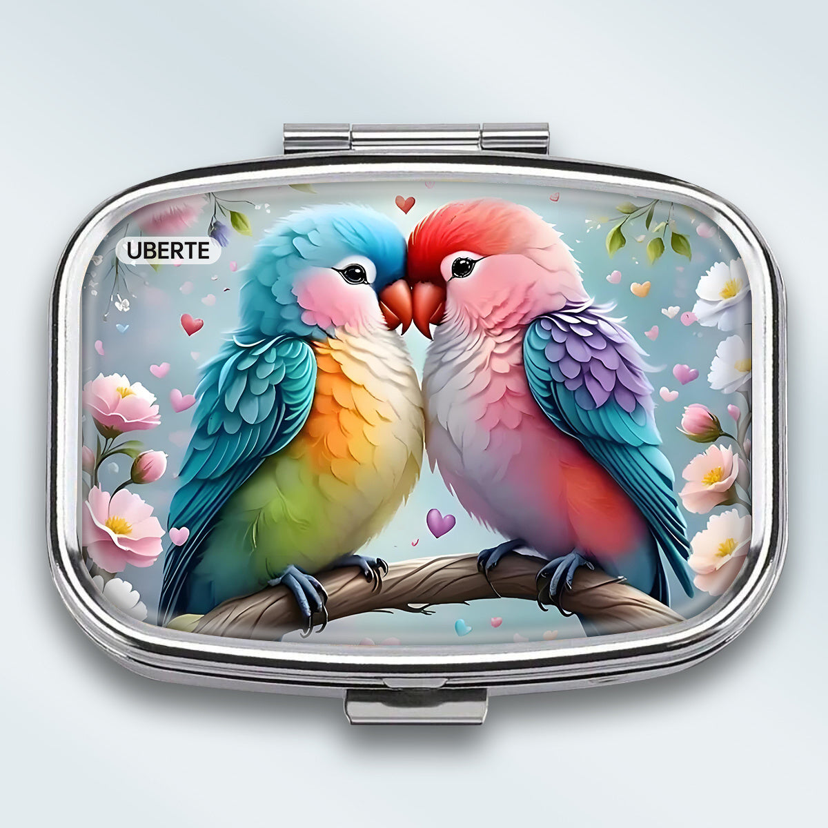 UBERTE Love Bird Metal Pill Box 2 Compartments Travel Jewelry Storage