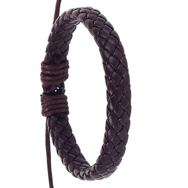 Vintage Men's Braided Leather Hand Rope Bracelet