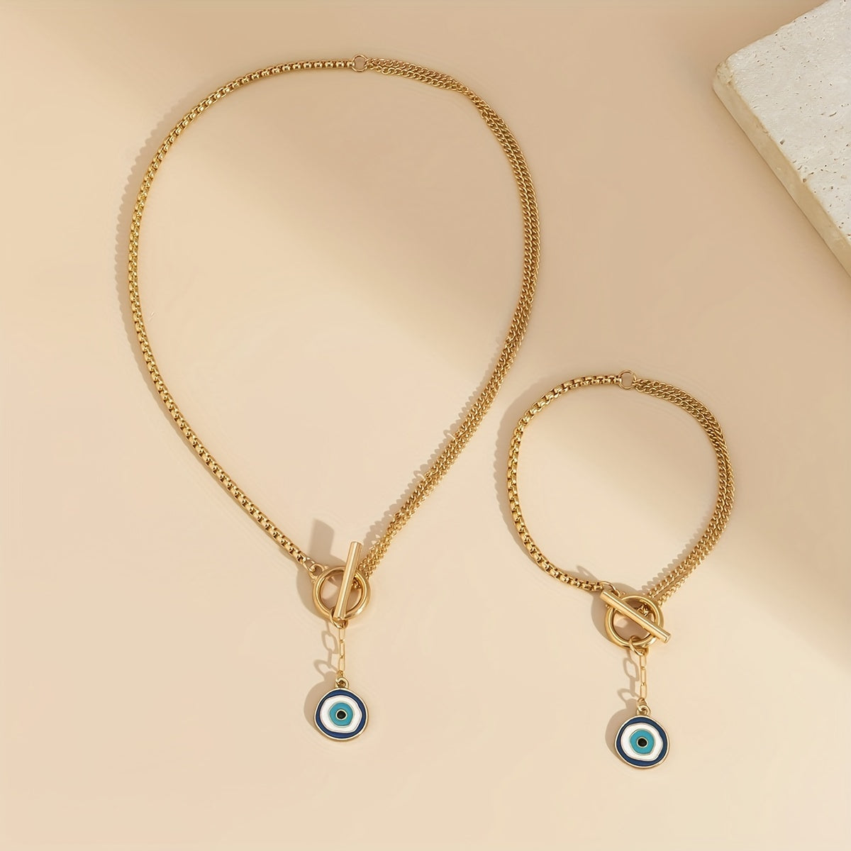 2pc Women's O Chain Metal Bracelet Necklace Set