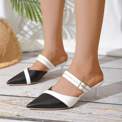 Women's Slingback Kitten Heels Pointed Toe Colorblock Sandals