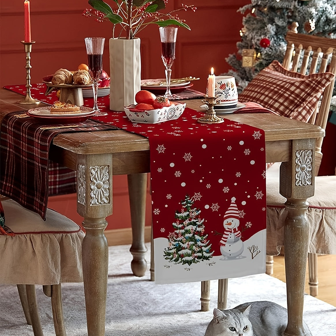 Red Merry Christmas Table Runner Holiday Decoration