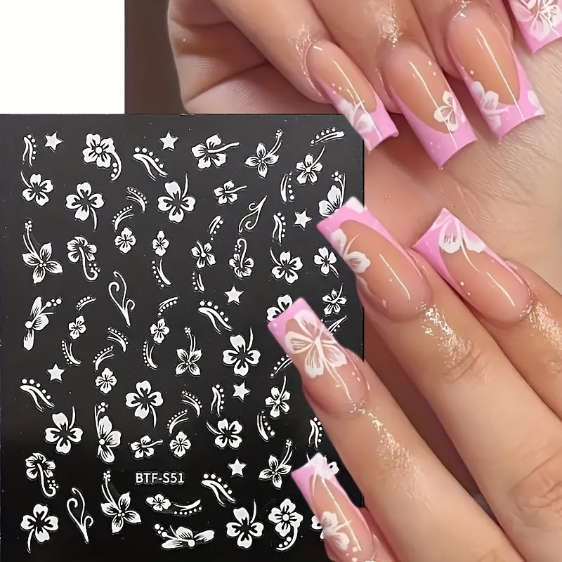 Floral Nail Art Stickers Decals - Glitter Adhesive Nail Embellishments