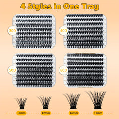 640pcs Wispy Cluster DIY Eyelashes D Curling Volume Individual Lashes