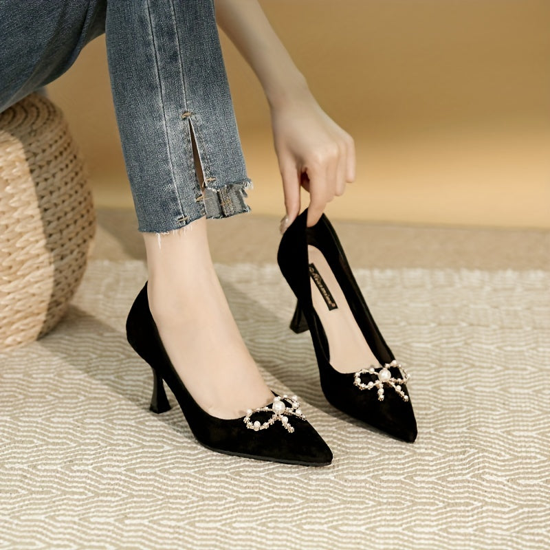 Women's Faux Pearl Bowknot Stiletto Heels Dress Pumps