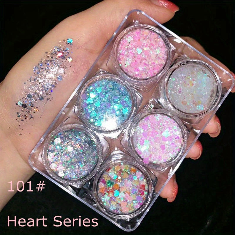 6pcs Glitter Gel Body Face Makeup Holographic Chunky Glitter Eyeshadow