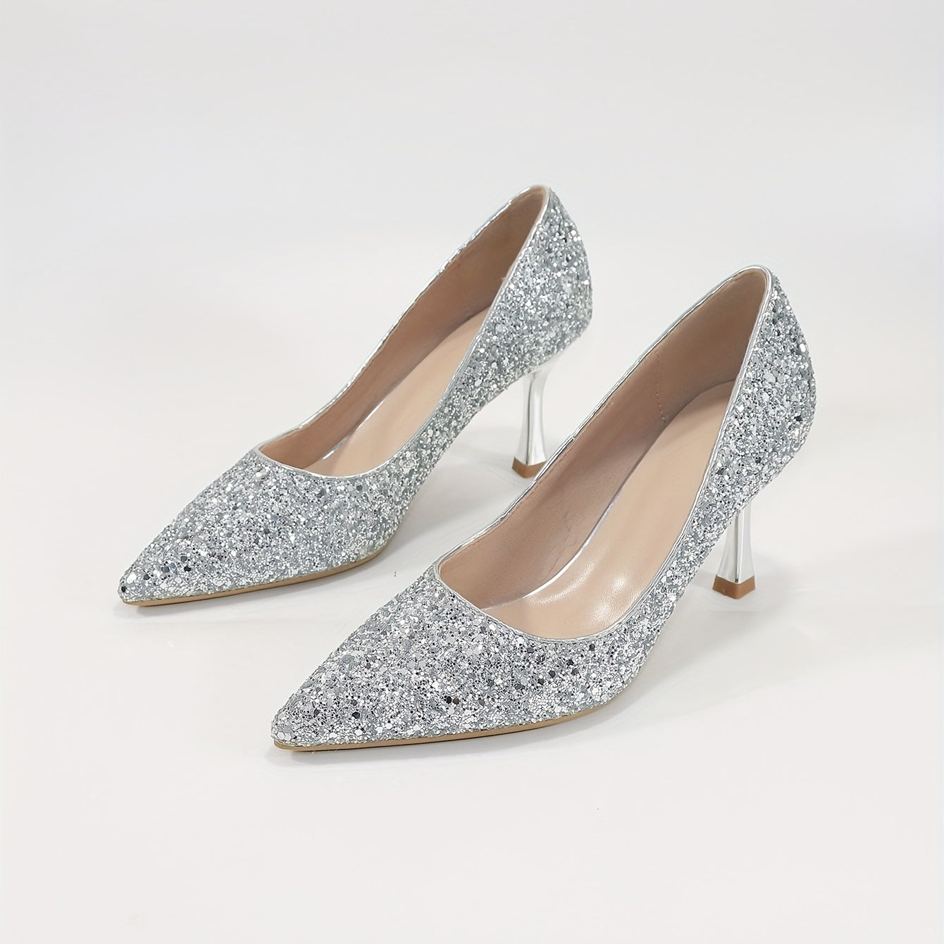 Women's Glitter Stiletto Heels Pointed Toe Slip-On Pumps Dress Shoes