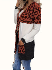 Leopard Print Open Front Cardigan with Pockets