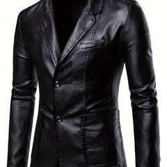 Men's Casual Pockets PU Leather Jacket Long Sleeves