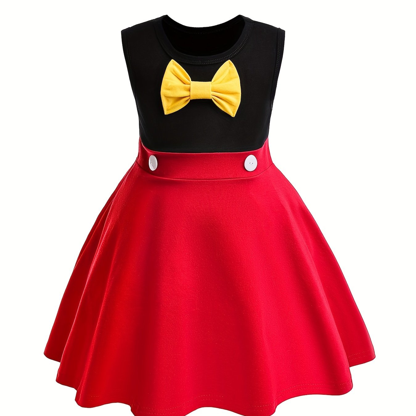 Girls Sleeveless Bow Crew Neck Button Cotton Princess Dress