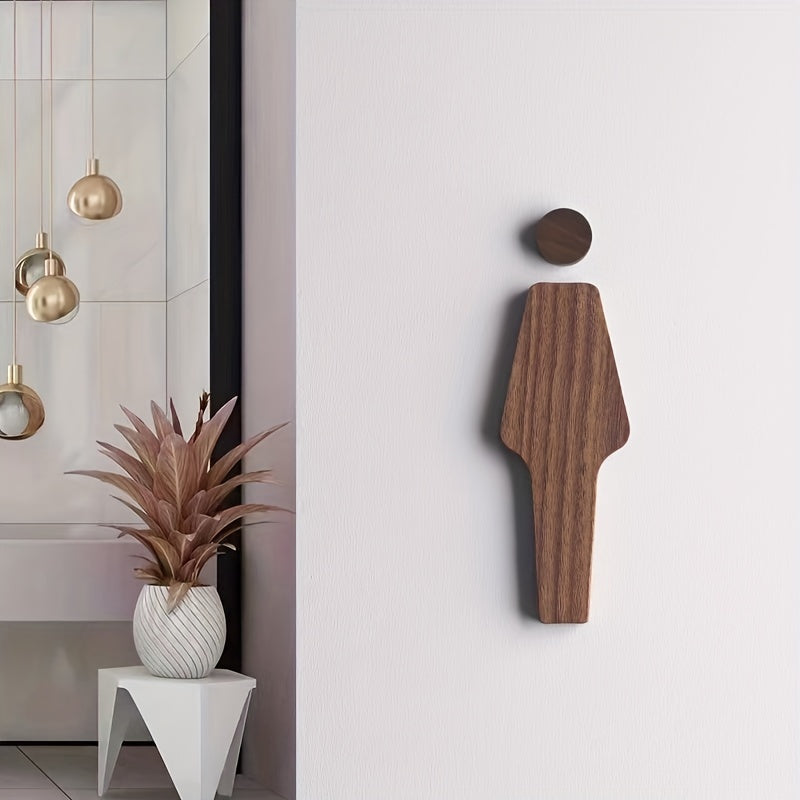 Set Of 2 Wooden Restroom Signs Bathroom WC Door Signs Brown