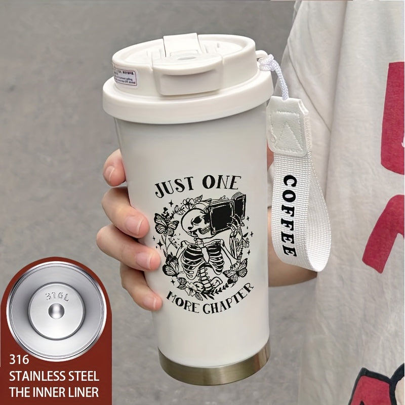 530ml Skeleton Coffee Cup Insulated Stainless Steel Dual Straws Hot & Cold