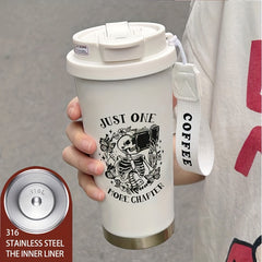 530ml Skeleton Coffee Cup Insulated Stainless Steel Dual Straws Hot & Cold