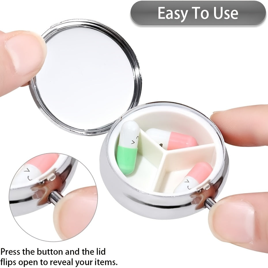 Customizable 3 Compartment Pill Organizer Metal Travel Medicine Case