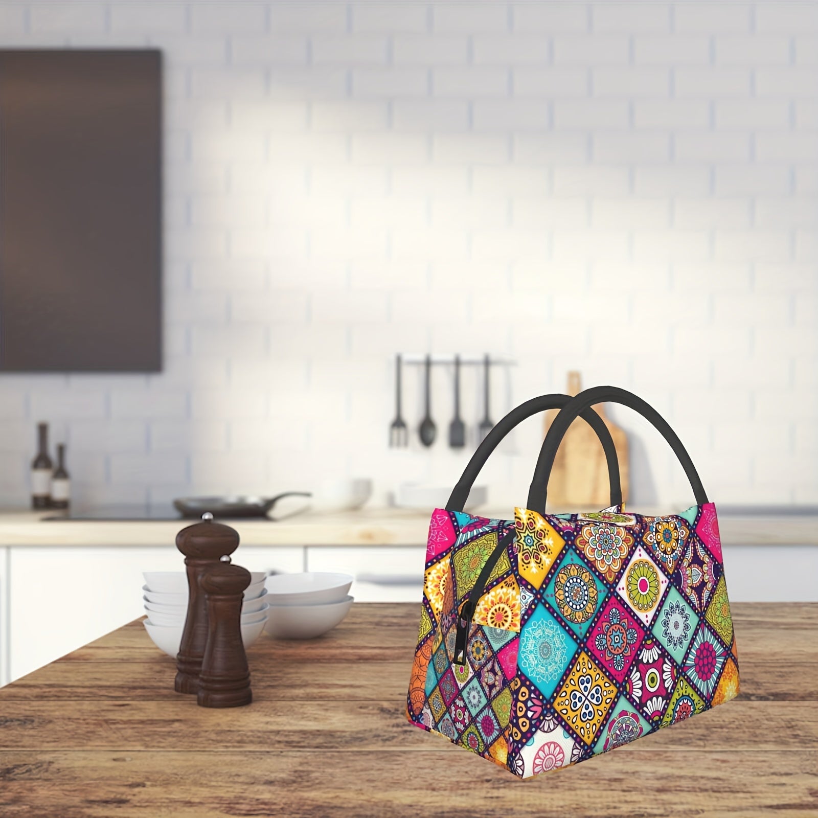 Insulated Lunch Bag for Men & Women Large Lunch Tote Bohemian Plaid Floral