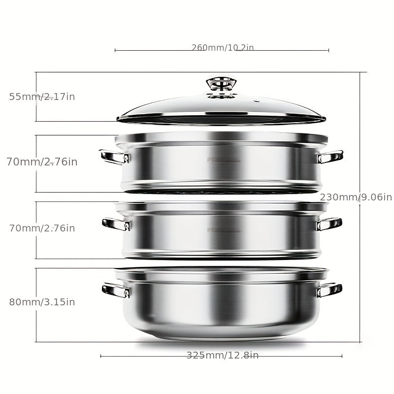 3 Tier Steamer Pot With Lid Stainless Steel Stockpot Kitchen Utensils