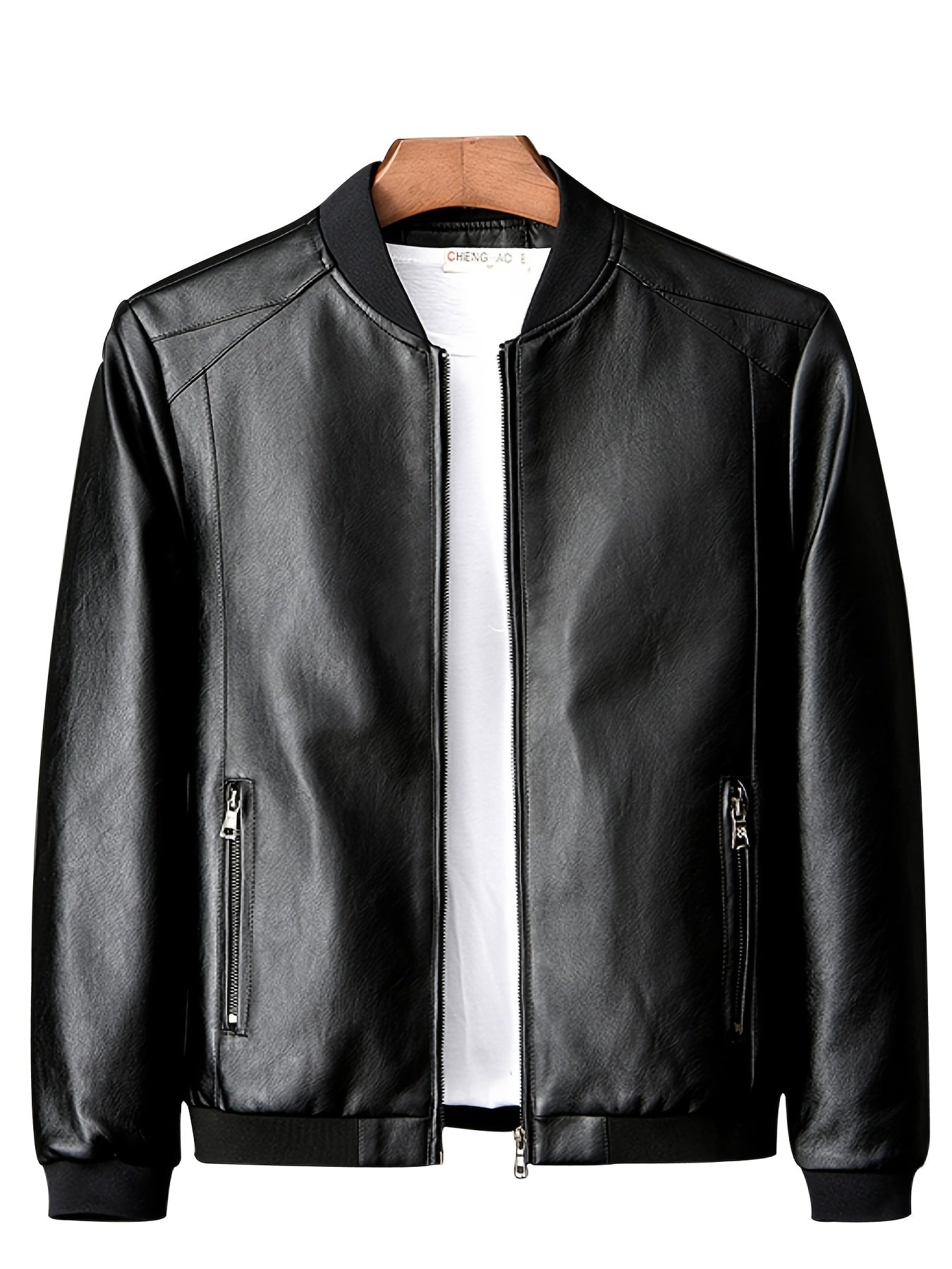 Men's Casual PU Leather Zipper Jacket