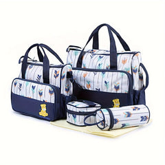 Set of 5 Diaper Bags Geometric Print Parent Bag Set with Shoulder Strap