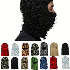 Y2K Camo Balaclava Ski Mask - Full Cover Knit Headgear for Men Women