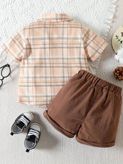 2pcs Boys Plaid Shirt&Shorts Set Summer Kids Clothing