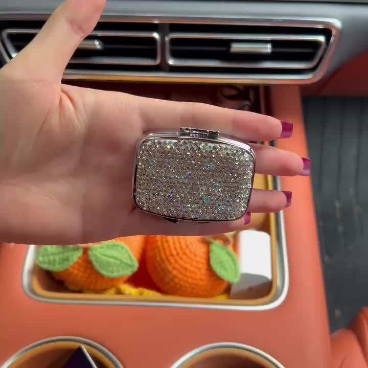 Pink Diamond Studded Mini Medicine Box Rhinestone Pill Storage