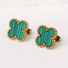 4 Leaf Clover Stud Earrings Minimalist Style Stainless Steel 14K Plated