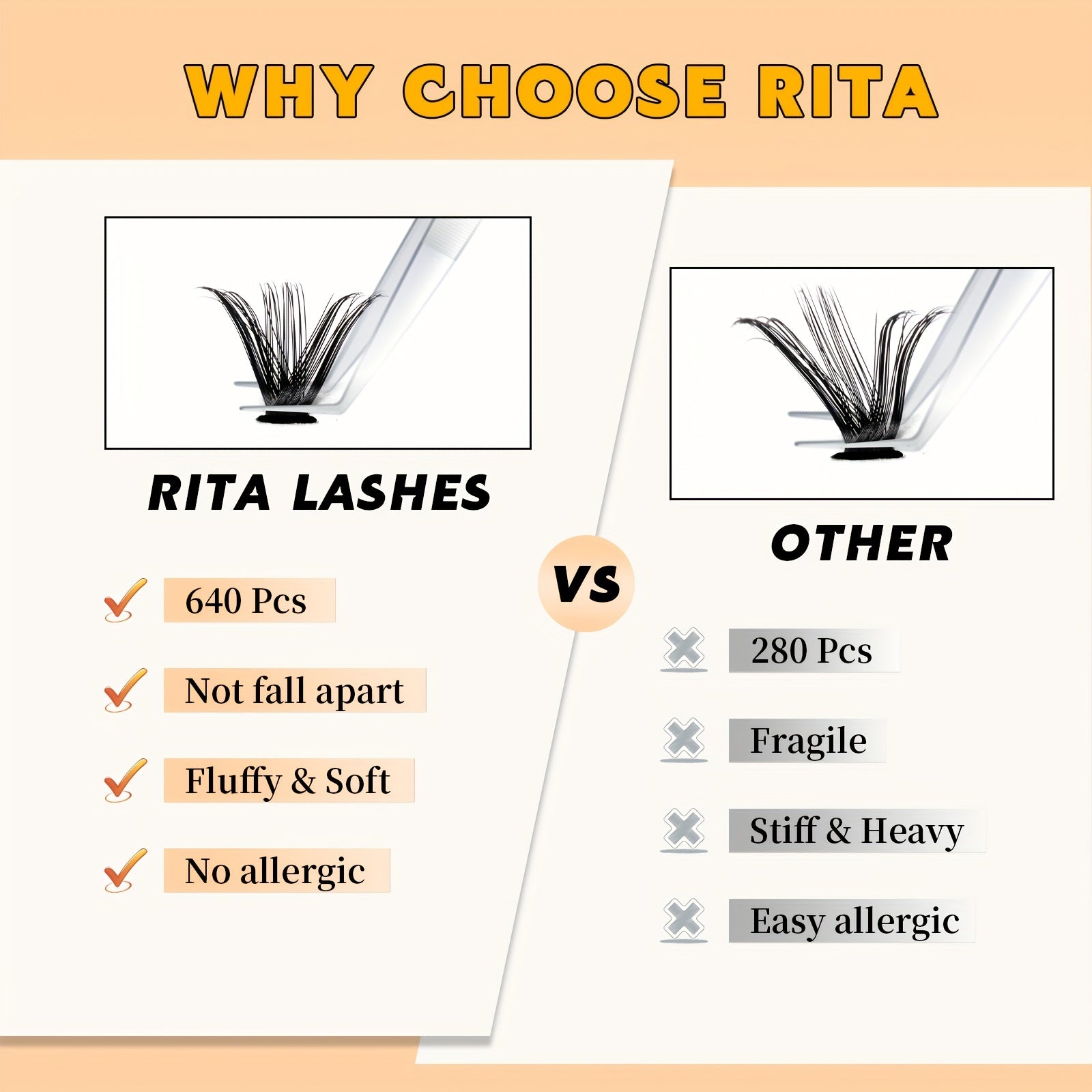 640pcs Wispy Cluster DIY Eyelashes D Curling Volume Individual Lashes