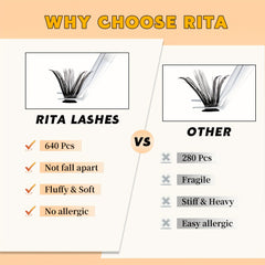 640pcs Wispy Cluster DIY Eyelashes D Curling Volume Individual Lashes