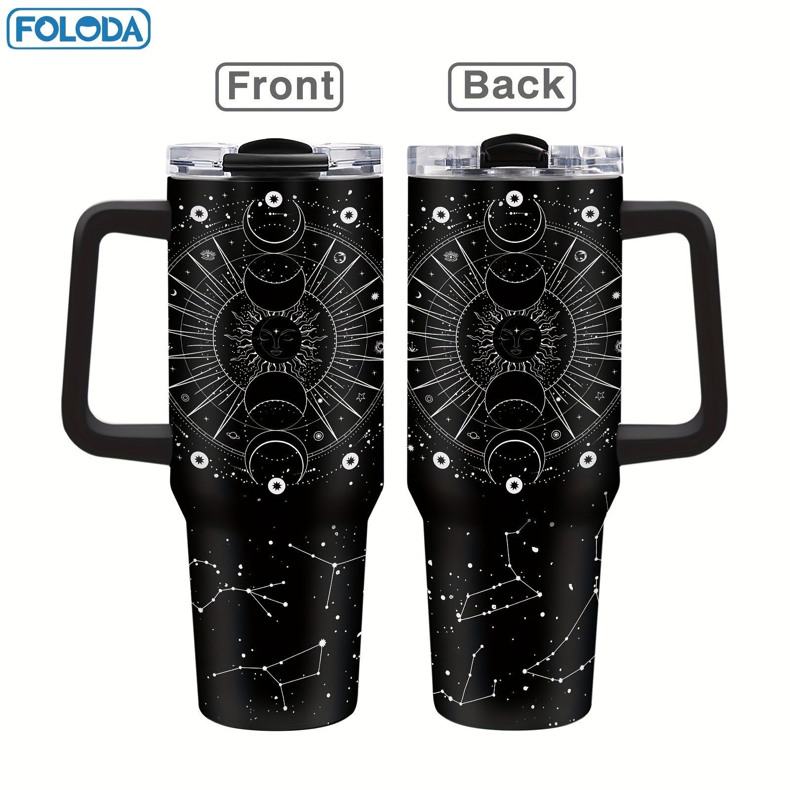 Foloda Stainless Steel Tumbler 40oz Sun Moon Insulated Travel Mug