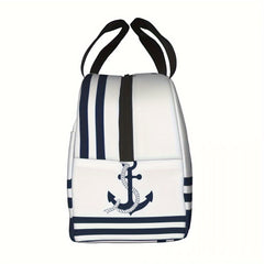 Nautical Anchors Insulated Lunch Bag & Stripes Waterproof Tote