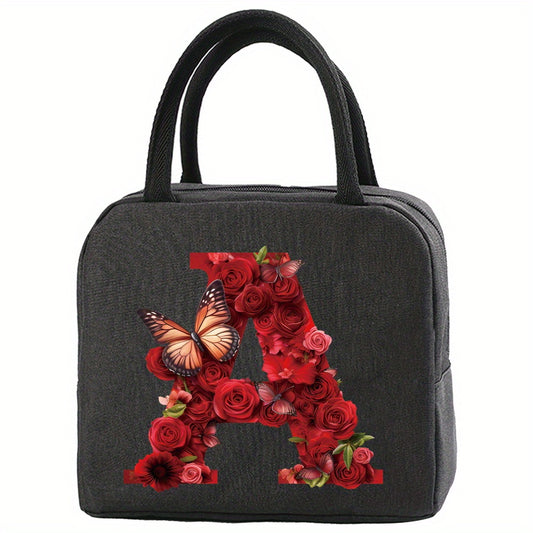 Red Rose & Butterfly Insulated Lunch Bag Waterproof Tote for School Office Picni